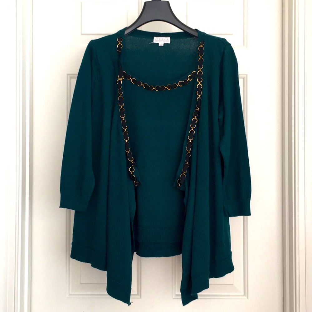 Joseph A Top Medium Leather Like Decor Golden Links Layered Long Sleeves